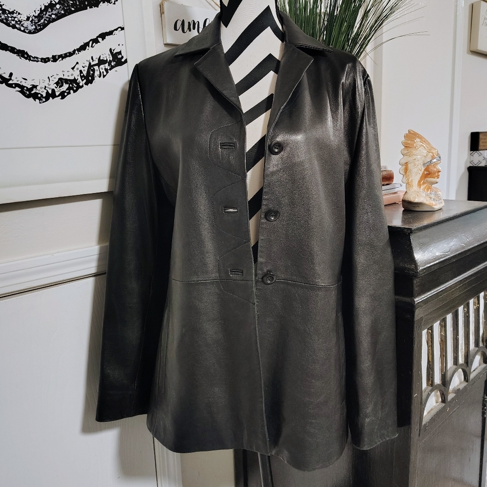 INDUSTRY Genuine Leather Jacket Women's Large Soft Lightweight Black Metro City